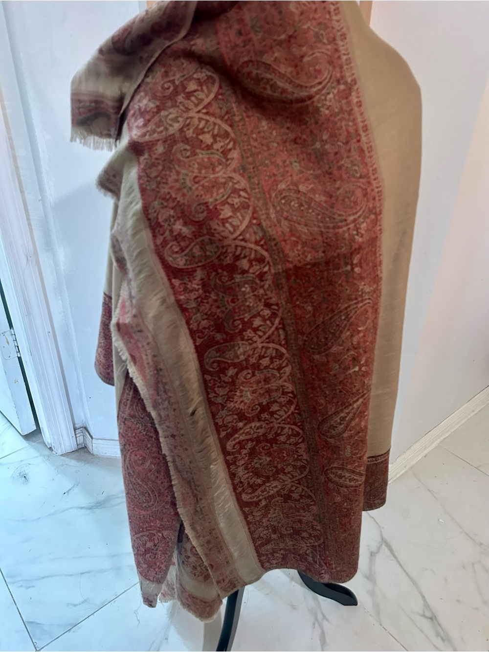 Vilntage 100% Pure Pashmina Shawl Wrap Scarf India Beige Rust Paisley Fringe 84” - Picture 3 of 7
